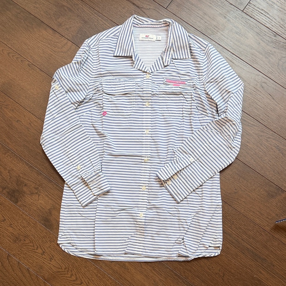Vineyard Vines Performance Blue/White Women’s Shirt Size 0 C7-020
